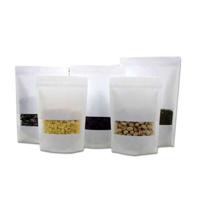 stand up zip lock plastic laminated white kraft paper food packaging bag