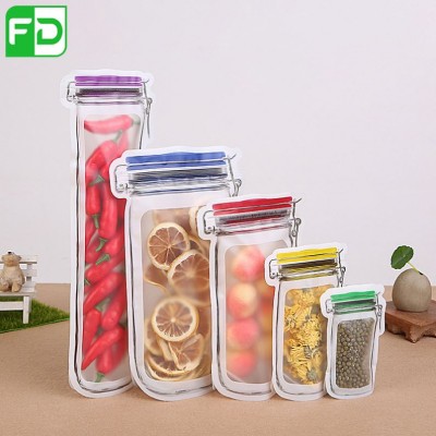 Stocked Mason Jar Pattern Airtight Matte Zipper Snacks Bags Reusable Portable Food Saver Storage Dried Fruit Packaging Pouches