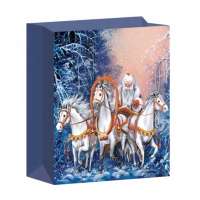 Factory custom blue Christmas gift art paper bag with ribbon handle