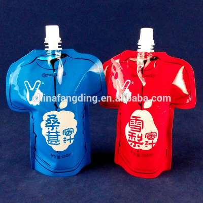 Plastic T-shit shape foldable bottle with spout