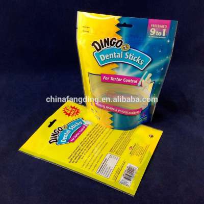 Printed stand up Plastic dog food zip bag/Custom food bag with window