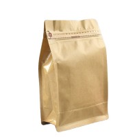 Empty custom brown kraft paper 250g flat bottom coffee bean bag with valve zipper